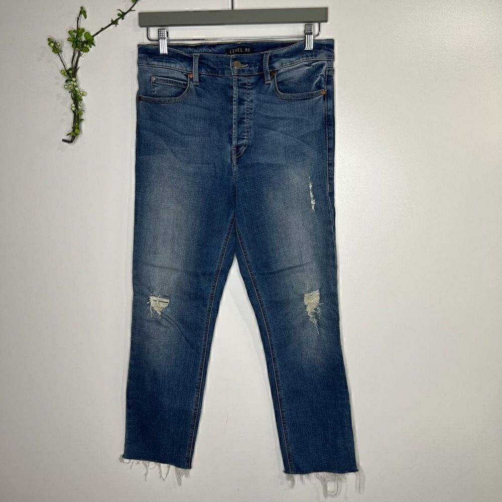 Levelâ99âHighâRiseâCropâRawâHemâDistressedâJeans